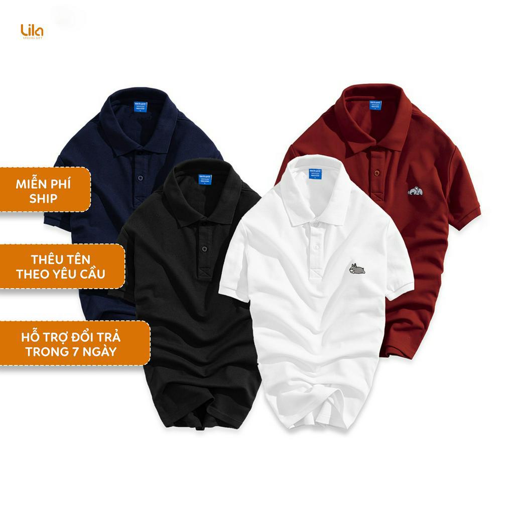 Áo POLO nam nữ THÊU HÌNH basic đẹp vải cá sấu COTTON giữ form bền bỉ, chống nhăn, thời trang nam cao cấp - LILA