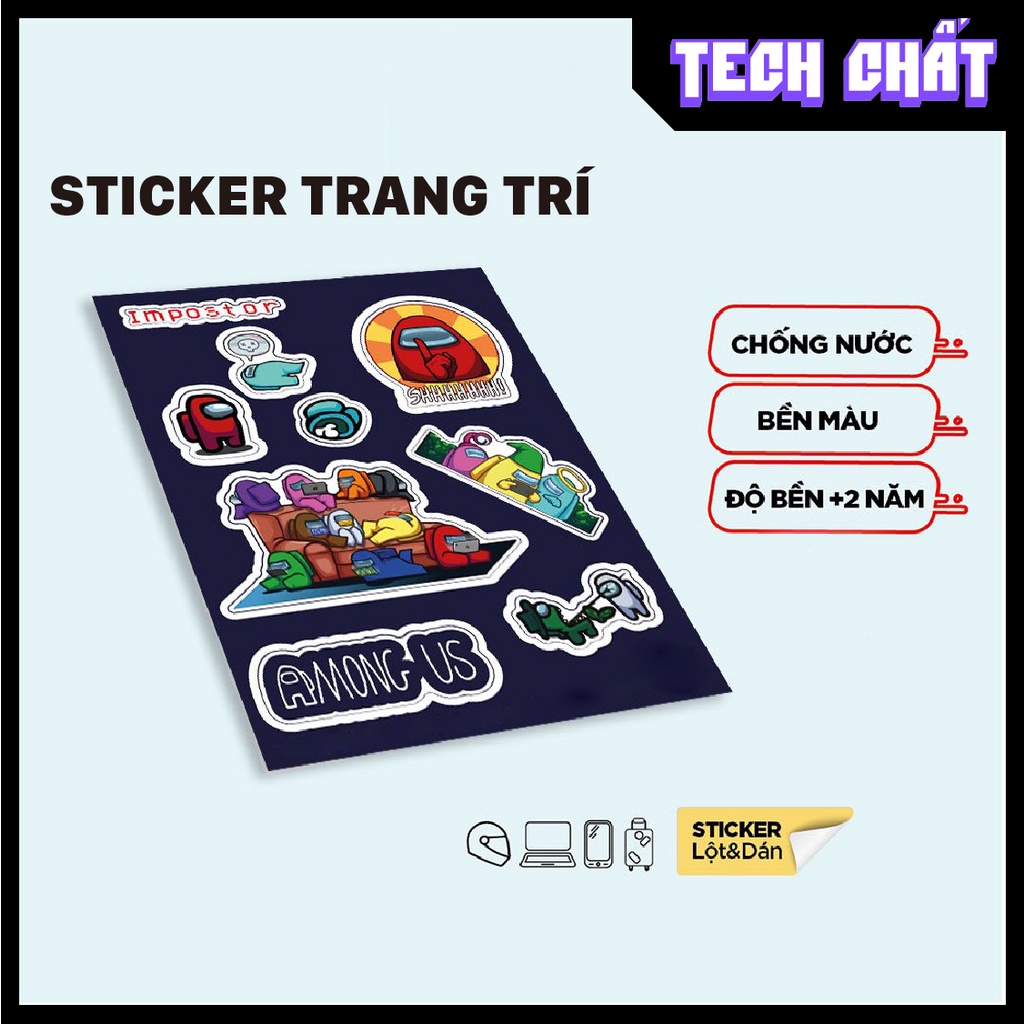 Bộ Sticker Among Us CHỐNG NƯỚC - dán trang trí điện thoại, laptop, mũ bảo hiểm, xe máy ô tô