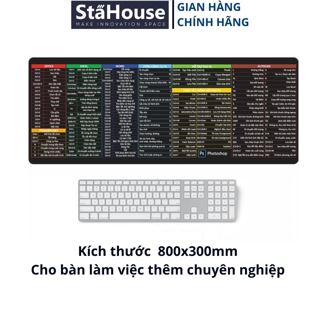 [FREESHIP]Lót Chuột Phím Tắt Văn Phòng Cỡ Lớn Stahouse, Bàn Di Chuột Cỡ Lớn Pad Chuột TLC102 KT 80X30Cm