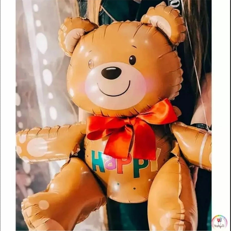 Bong bóng lá nhôm hình trái tim/gấu 3D màu đỏ trang trí tiệc cưới/sinh nhật