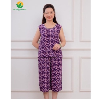Bộ đồ quần lửng áo sát nách trung niên Việt Thắng chất lanh mềm mát họa tiết trang nhã B05.2203