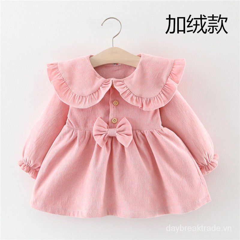 Đầm công chúa màu đỏ cổ búp bê thời trang xuân thu đáng yêu cho bé gái 1-2-3 tuổi