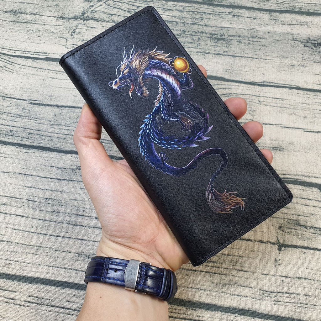 [Da thật] Ví dài cầm tay nam/nữ da bò thật WL111-Dragon (Black) - 100% da bò thật, BH 3 năm