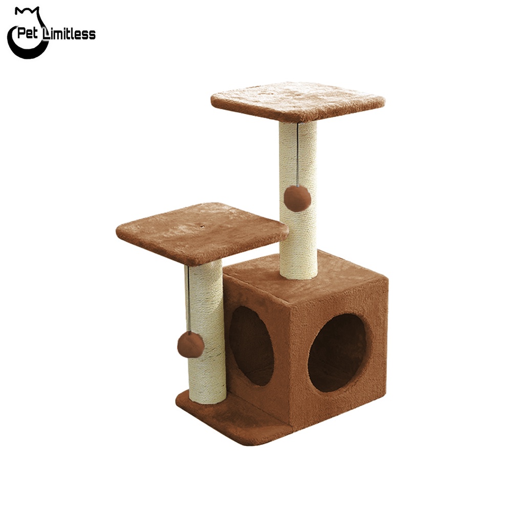 Cattree MIAO nhà cây cho mèo có nhà và trụ cào móng, đệm ngồi êm ái xinh xắn có 3 màu kem-nâu-xám CT00018