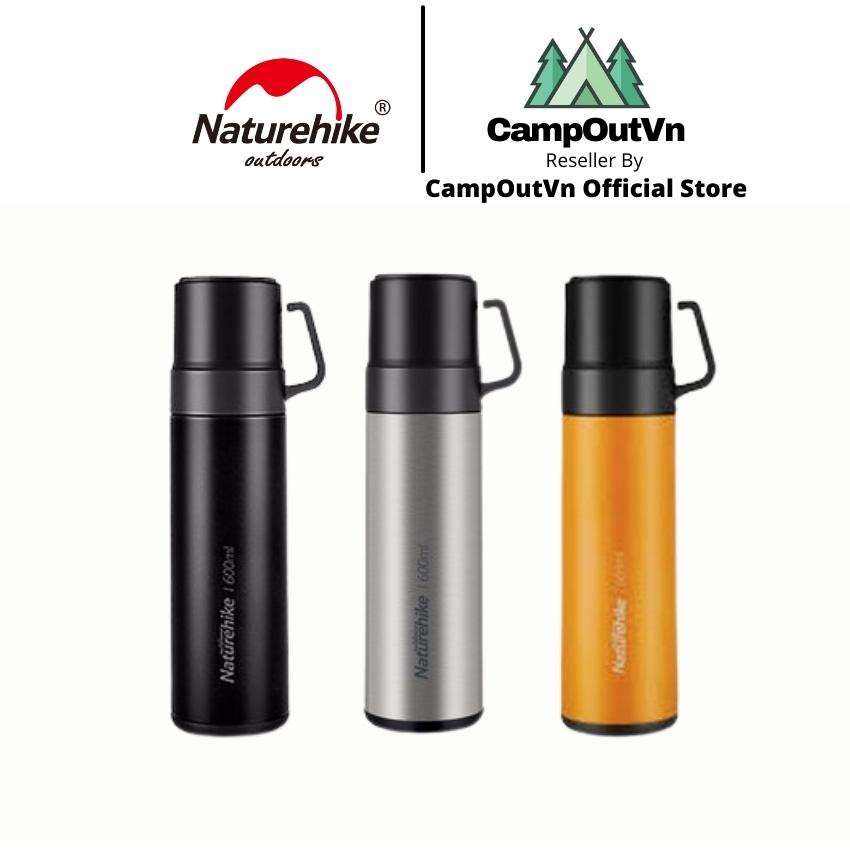 Bình giữ nhiệt Naturehike 600ml cao cấp, kèm 2 cốc uống phù hợp cắm trại dã ngoại Campoutvn A409