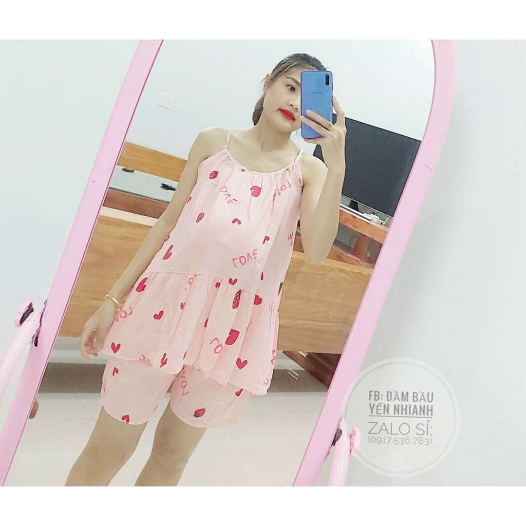 bộ đồ bầu 2 Dây. Bộ Đồ Ngủ  chất LanhThái Siêu Mát