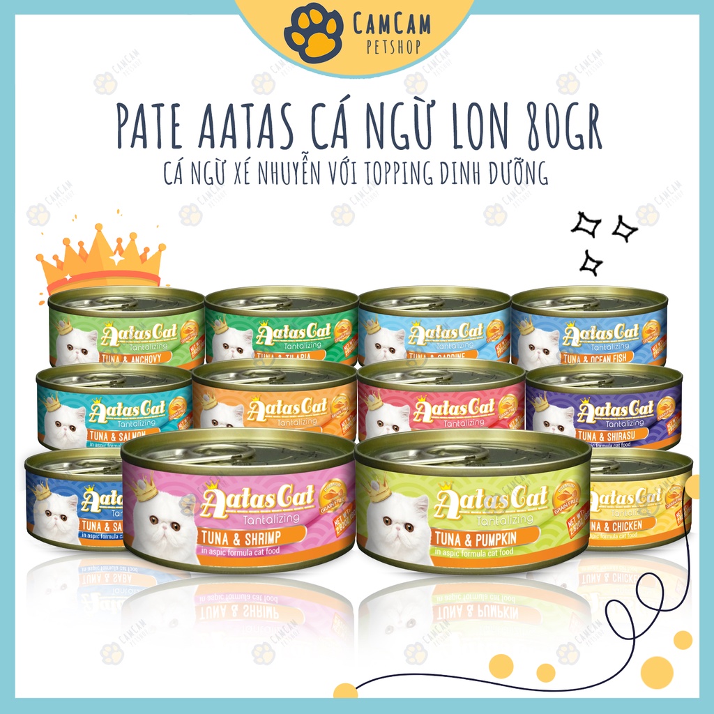 Pate cho mèo Aatas Cá ngừ lon 80gr - Pate Aatas cho mèo, Thức ăn cho mèo với cá ngừ xé nhuyễn