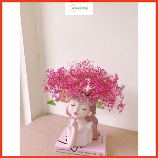 Bình hoa cô gái cắm sẵn hoa baby khô độc đáo trang trí nhà hàng, nhà cửa phong cách Anhome BCG-01