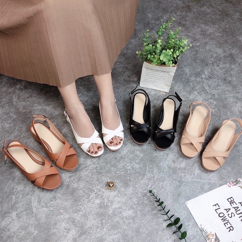 Giày sandal xuồng nữ- Sandal xuồng CnK quai chéo bo sườn duyên dáng cao 6p hàng VNXK êm chân