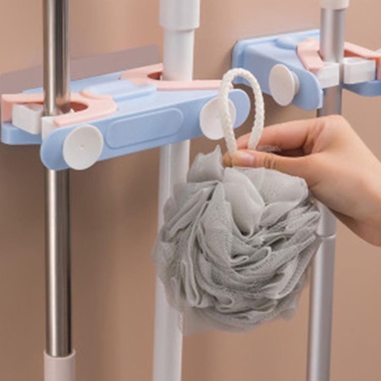 Kệ DánTường Để Đồ, Móc Treo Chổi, Kẹp Giữ Cây Lau Nhà Đa Năng Hàng Cao Cấp - 4 Đầu - Chịu Lực 7KG - Nhựa ABS