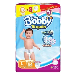 Cộng thêm 8 miếng trong gói tã quần bobby đủ size m62/l54/ xl48/ xxl44