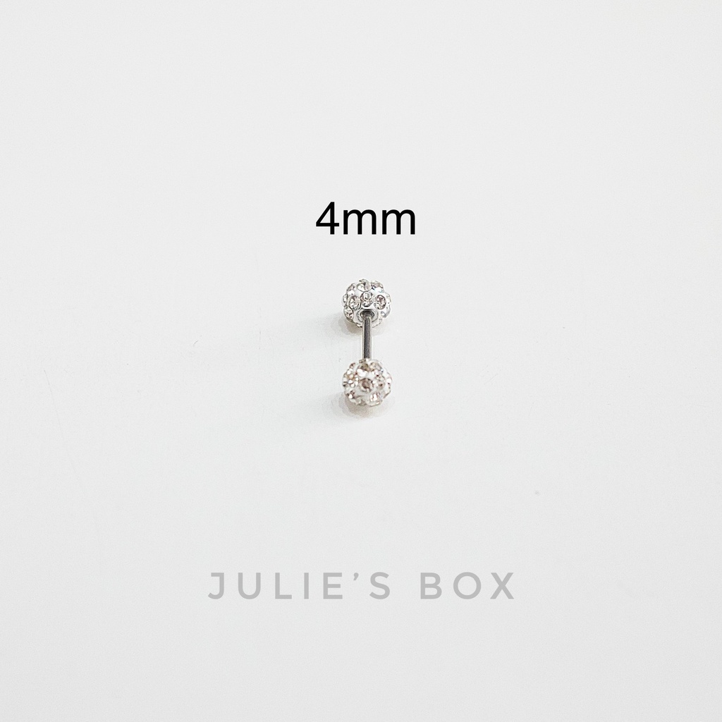 Khuyên Tai 2 Đầu Đính Đá Nhuyễn Nhiều Size Xỏ Nam Nữ Unisex Titanium Thép Không Gỉ Không Đen Không Ngứa