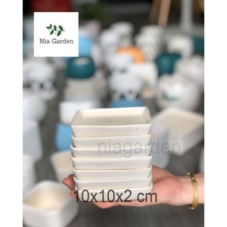 Đĩa lót chậu cây sứ trắng – vuông mini