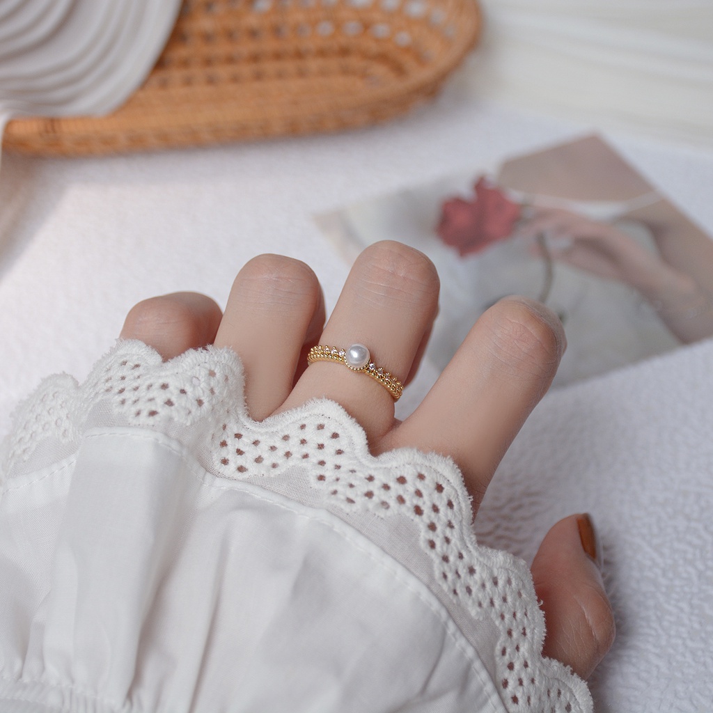 Nhẫn Đeo Tay Hình Gợn Sóng Đính Ngọc Trai Thời Trang Hàn Quốc