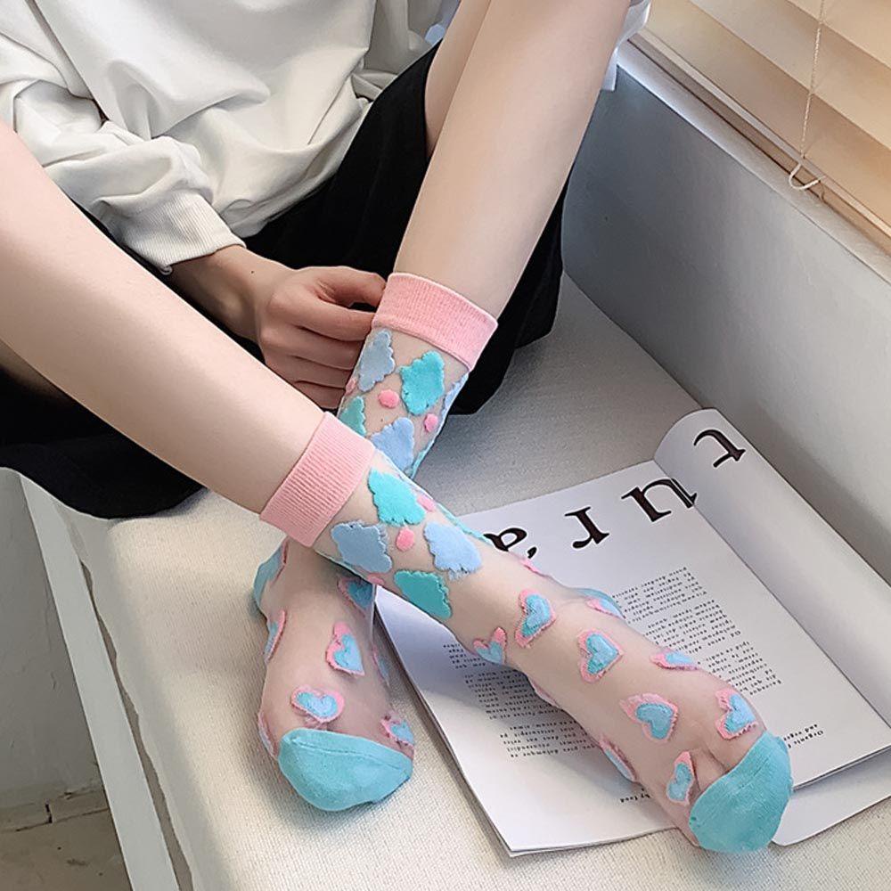 AROMA Vớ Lụa Họa Tiết Hoa Cúc / Trái Tim Ngọt Ngào Phong Cách Harajuku Cho Nữ