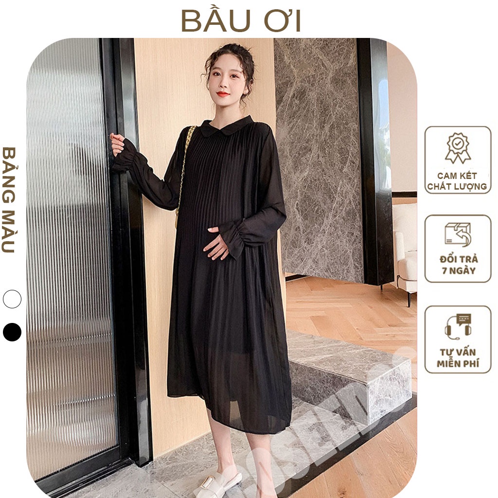 [BAUOII V91] VÁY BẦU CÔNG SỞ VOAN 2 LỚP DÀI TAY - ĐẦM BẦU BABYDOLL HÀNG THIẾT KẾ