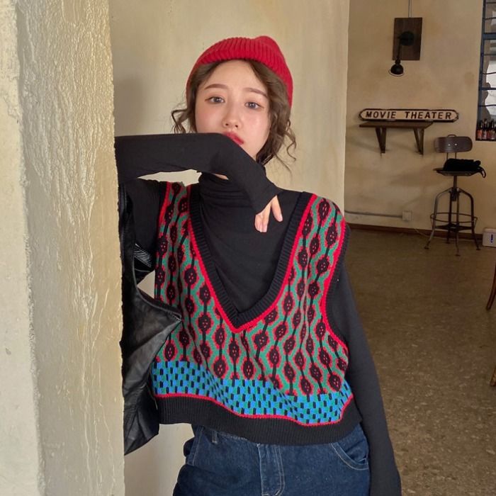 Áo len không tay cổ chữ v dáng rộng thiết kế mới thời trang dành cho nữ