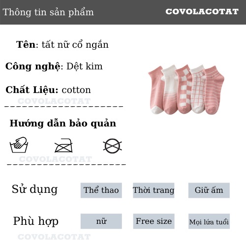 Set 5 đôi tất nữ cổ ngắn phong cách hàng quốc vitage chất cotton mềm mịn thoáng mát covolacotat