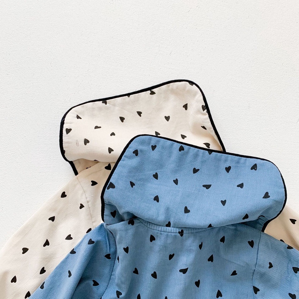 Áo liền quần tay dài bằng cotton in họa tiết trái tim xinh xắn thời trang thu đông cho bé gái từ 0-24 tháng tuổi