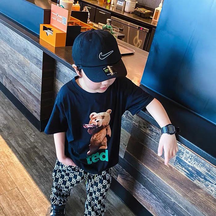 Áo thun tay lỡ hàn quốc hình gấu Teddy unisex cho bé ,Samyy_vn