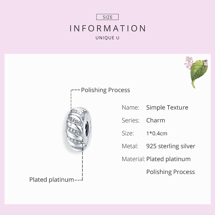 Hạt phụ kiện Bamoer BSC278 bằng bạc 925 kiểu dáng đơn giản thời trang để làm trang sức vòng tay