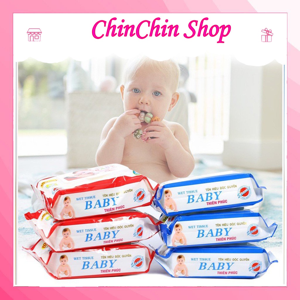 [100 tờ] Khăn ướt, khăn giấy Baby Thiên Phúc không mùi chính hãng an toàn cho mọi loại da không gây kích ứng