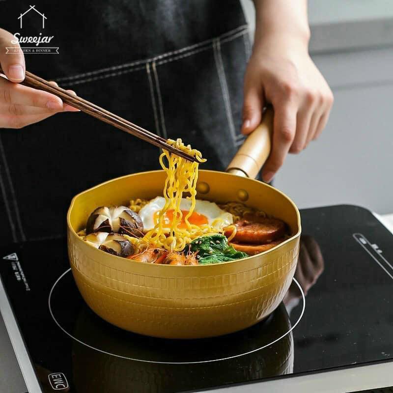 Chảo / nồi sâu lòng 18cm phủ ceramic chiên, rán,nấu chống dính đáy từ vân tổ ong