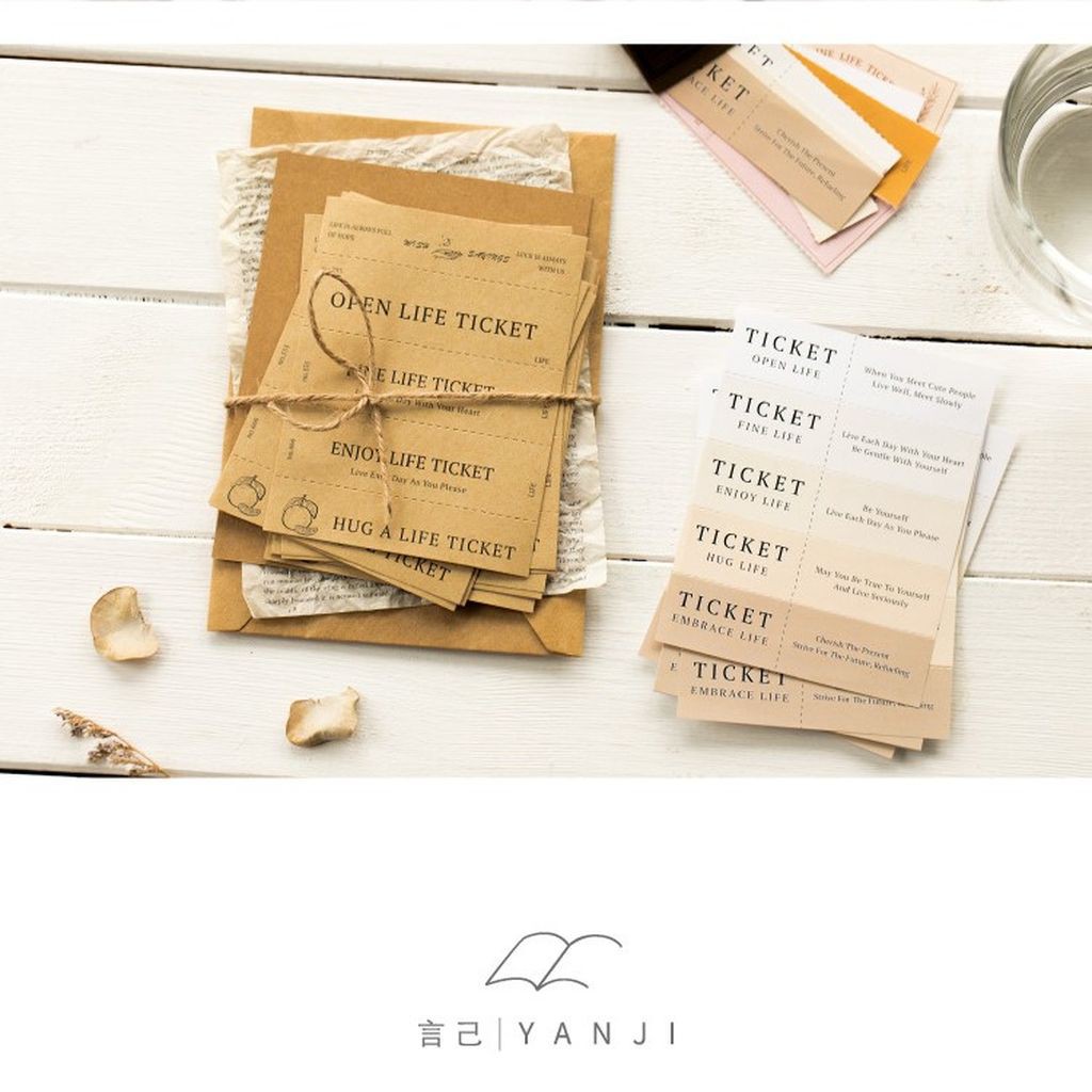 Set 14 sticker vé ticket và chữ retro dùng để trang trí bullet journal