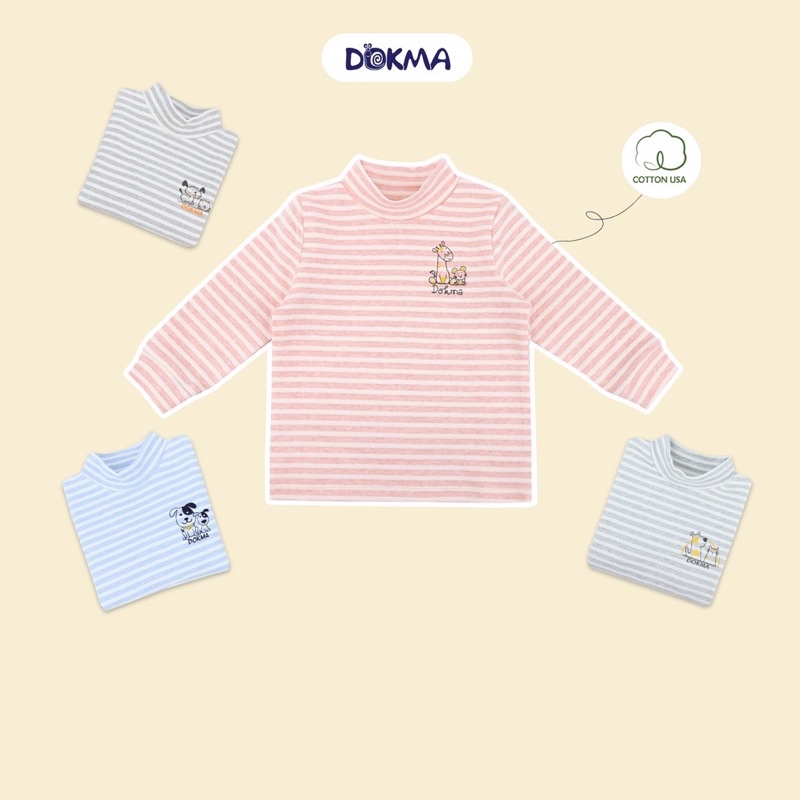 Áo Dokma cổ 3 phân dài tay phối kẻ vải cotton dày vừa