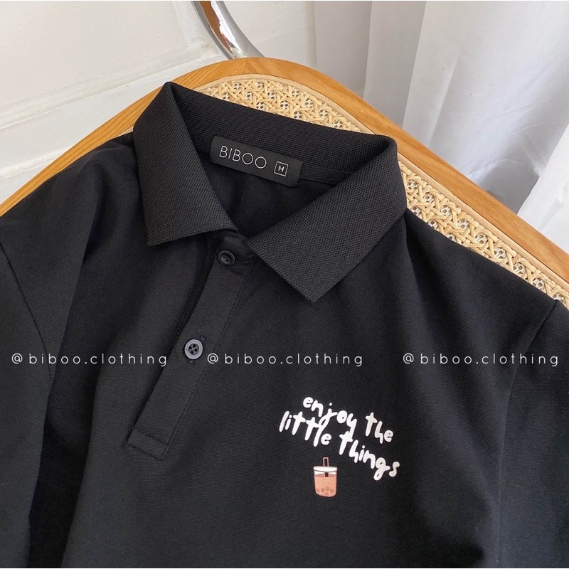 BIBOO - Áo polo có cổ tay ngắn form unisex nam nữ ENJOY THE LITTLE THINGS chất liệu cotton cao cấp