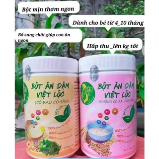Bột ăn dặm Việt Lộc cho bé từ 4 tháng trở lên(freeship,combo 1 hộp có rau 500gr +1 hộp không rau 500gr)
