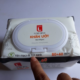 Khăn ướt gia đình CHOICE L Lotte Hàn Quốc 120 miếng (tờ) hương trà xanh & lô hội nắp nhựa tiện dụng