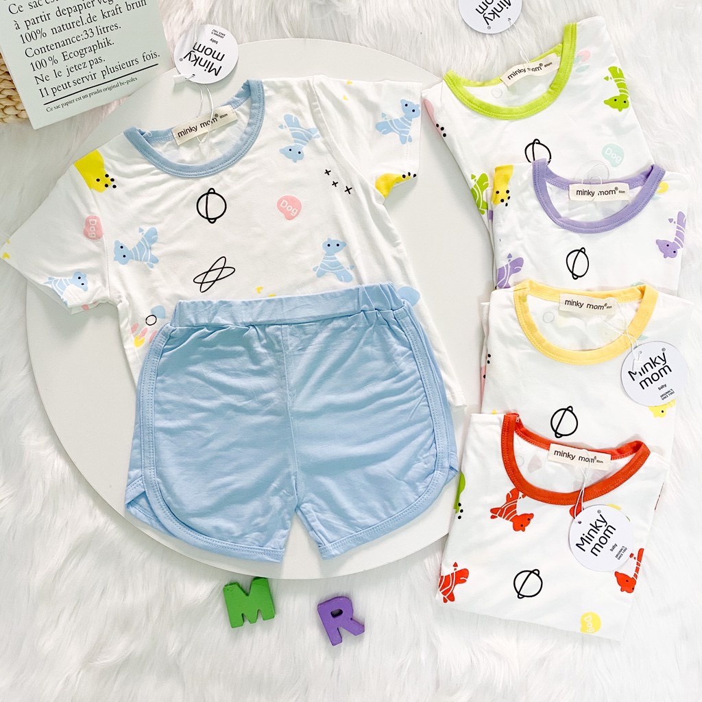 [LNN08] Bộ Cộc Thun Lạnh MINKY MOM CÓ SIZE ĐẠI In Thân Áo Trắng Phối Viền, Quần Trơn, Thoáng Mát Hàng Chuẩn Đẹp Cho Bé