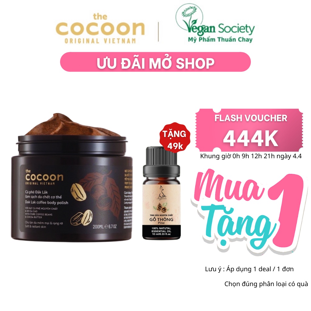 Tẩy da chết cơ thể cà phê Đắk Lắk Cocoon cho làn da mềm mại và rạng rỡ 200ml Coffee Body Polish - Vegan Society