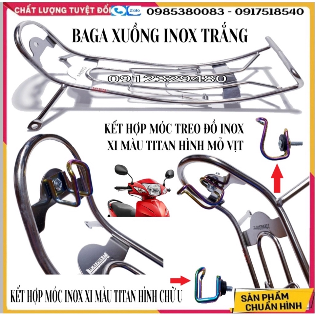BaGa Xuồng  Inox 304, Sơn Đen, Xi Màu TiTan Mẫu Spark Kèm Móc Treo Đồ Lắp Cho Dòng Wave A 110