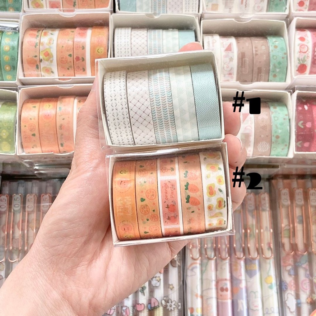 Hộp 5 chiếc washi họa tiết dễ thương trang trí dán sticker, sổ bullet journal - Tanpopo sticker