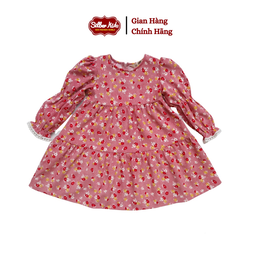 Váy Nhung Hoa Bé Gái 2-10 Tuổi Bồng Vai, Phối Ren Tay SILBER KIDS