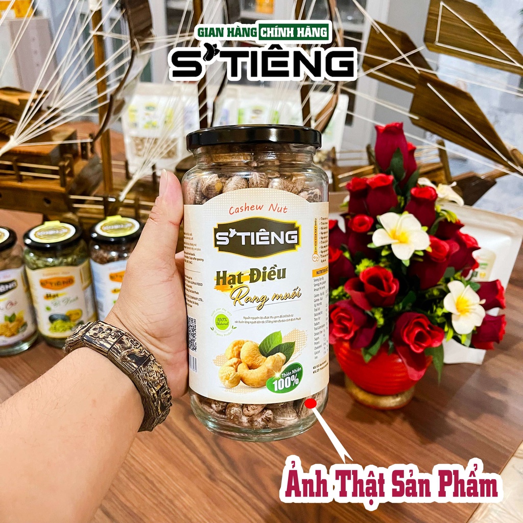 500Gr Hạt Điều Rang Muối STIENG Nguyên Hạt Loại 1 A+(380-410Hạt/Kg) Hủ Thủy Tinh