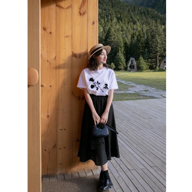 Áo Thun Ngắn Tay Cổ Tròn Dáng Rộng In Họa Tiết Hoa Hồng Thời Trang Mùa Hè Cho Nữ