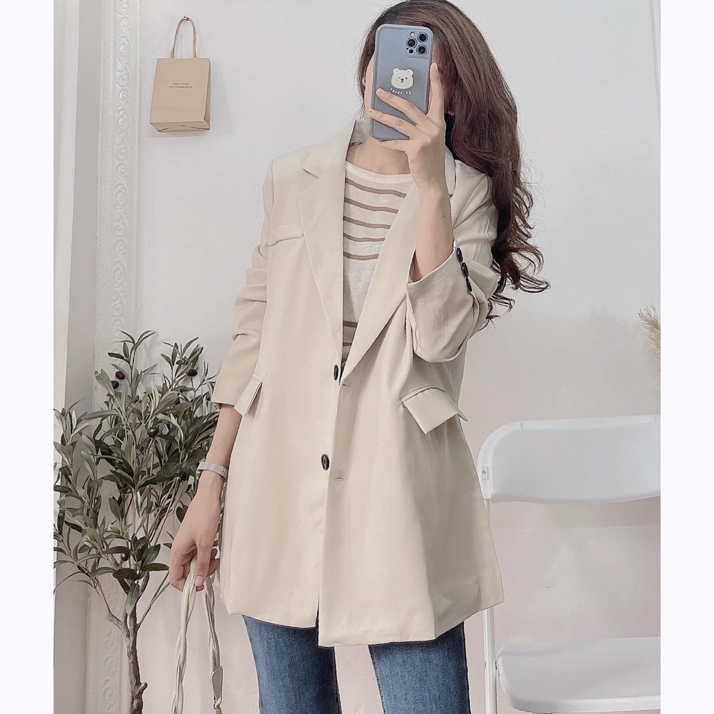 Áo Blazer kẻ dạ, Trơn 2 lớp mẫu mới, Áo Blazer nữ kẻ, trơn 2 lớp khoác ngoài nhiều màu sang chảnh phong cách Hàn Quốc