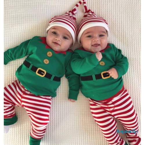 ✿ℛChristmas Newborn Kids Baby Boys Girls Romper Pants Hat Outfits Set Clothes 3Pcs