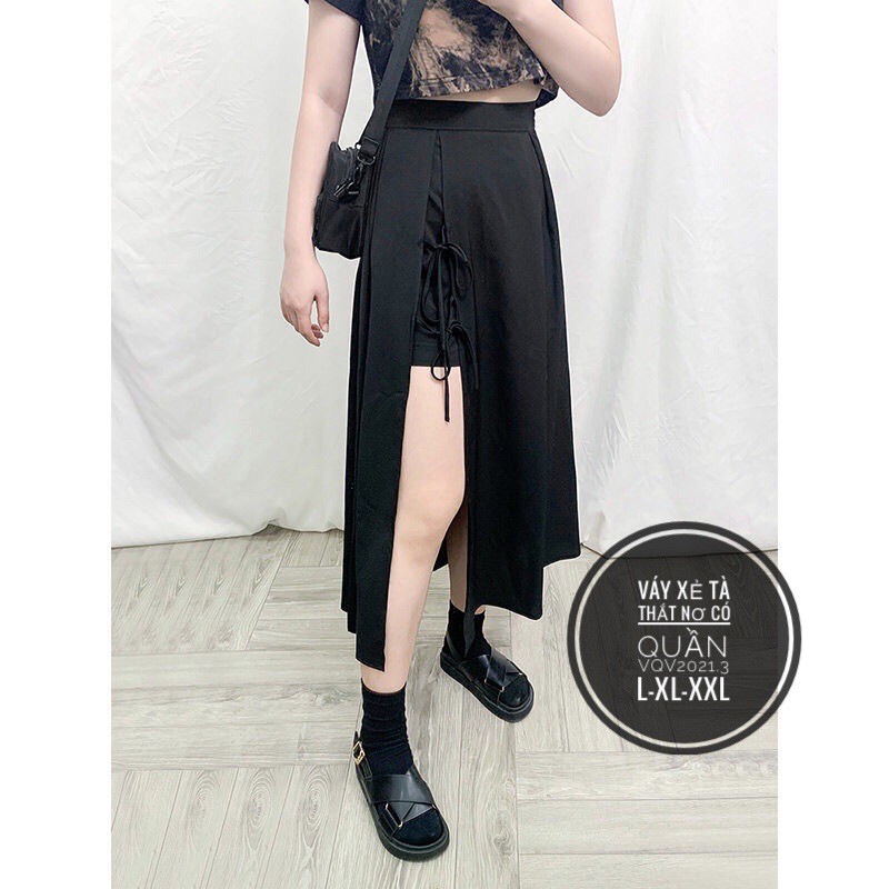 Bigsize - chân váy nơ hack dáng xẻ tà có quần 55-90kg Dous skirt