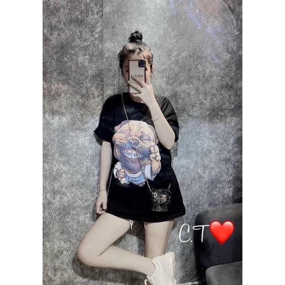 Áo Phông Nữ In Hình Chó Bull Cực Chất Áo Form Rộng Chất Cotton Cực Mát