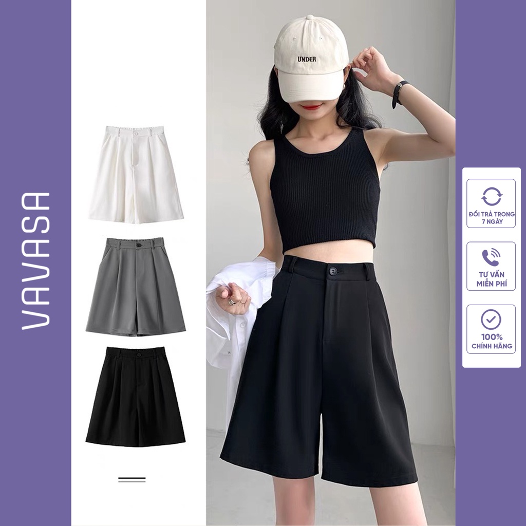 Quần short nữ lưng cao ống rộng lửng đẹp VAVASA QD02