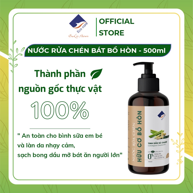 Nước rửa chén, Nước rửa bát hữu cơ Bồ hòn Ecocare 500ml