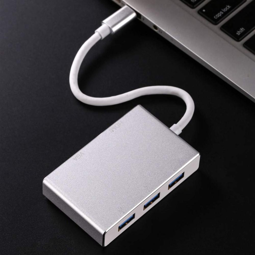 Cáp chuyển USB Type-C ra HDMI, VGA, USB 3.0 x 3 - cho Macbook, Samsung dex