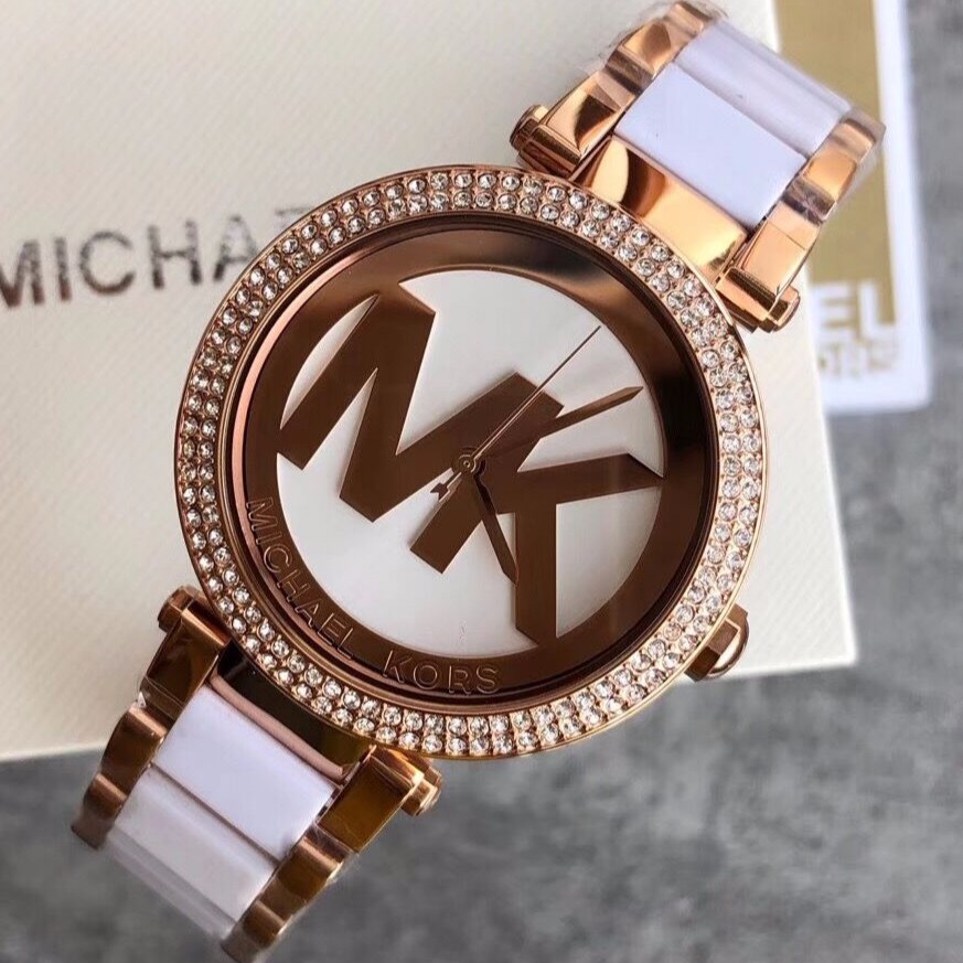 Đồng hồ nữ michael kors dây nhựa acetate màu trắng parker mk6313 mk6365