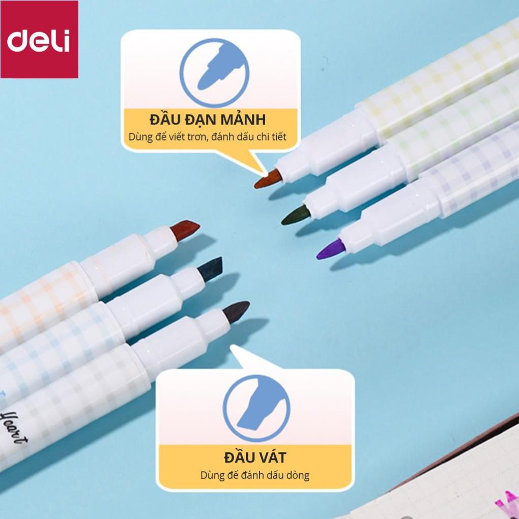 Bút nhớ dòng 2 đầu Deli - 6 màu - Nét trơn mượt, màu tươi sáng - 6 chiếc/1 Hộp - S606 [Deli]