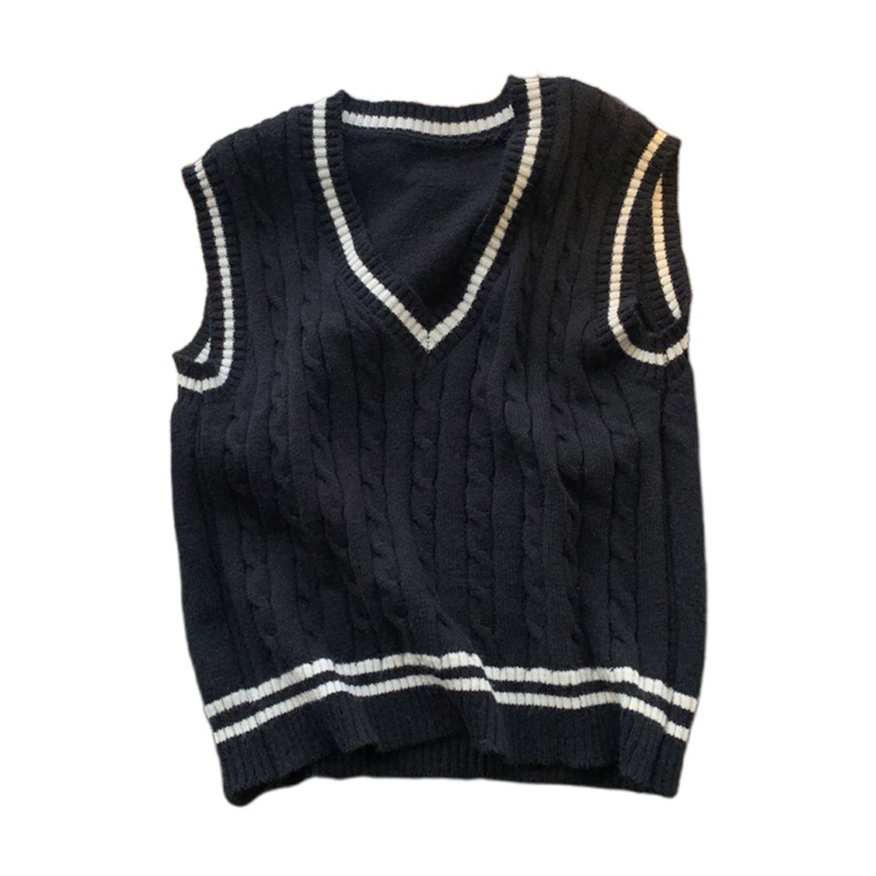 Áo Len Nữ Cộc Tay Cổ Chữ V Sọc Ngang Thời Trang