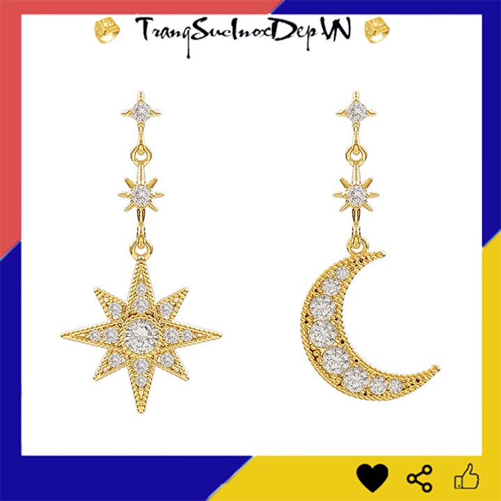 Bông tai nữ trăng sao đính đá phong cách Hàn Quốc xinh đẹp, trẻ trung, quyến rũ thích hộp đi dự tiệc, số lượng 1 đôi